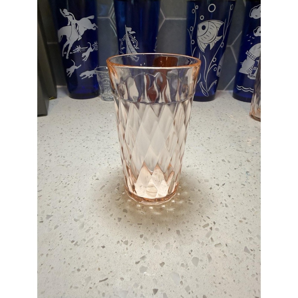 Hazel Atlas Pink Diamond Optic 5 1/4" Tumbler Mid Century Depression Glass